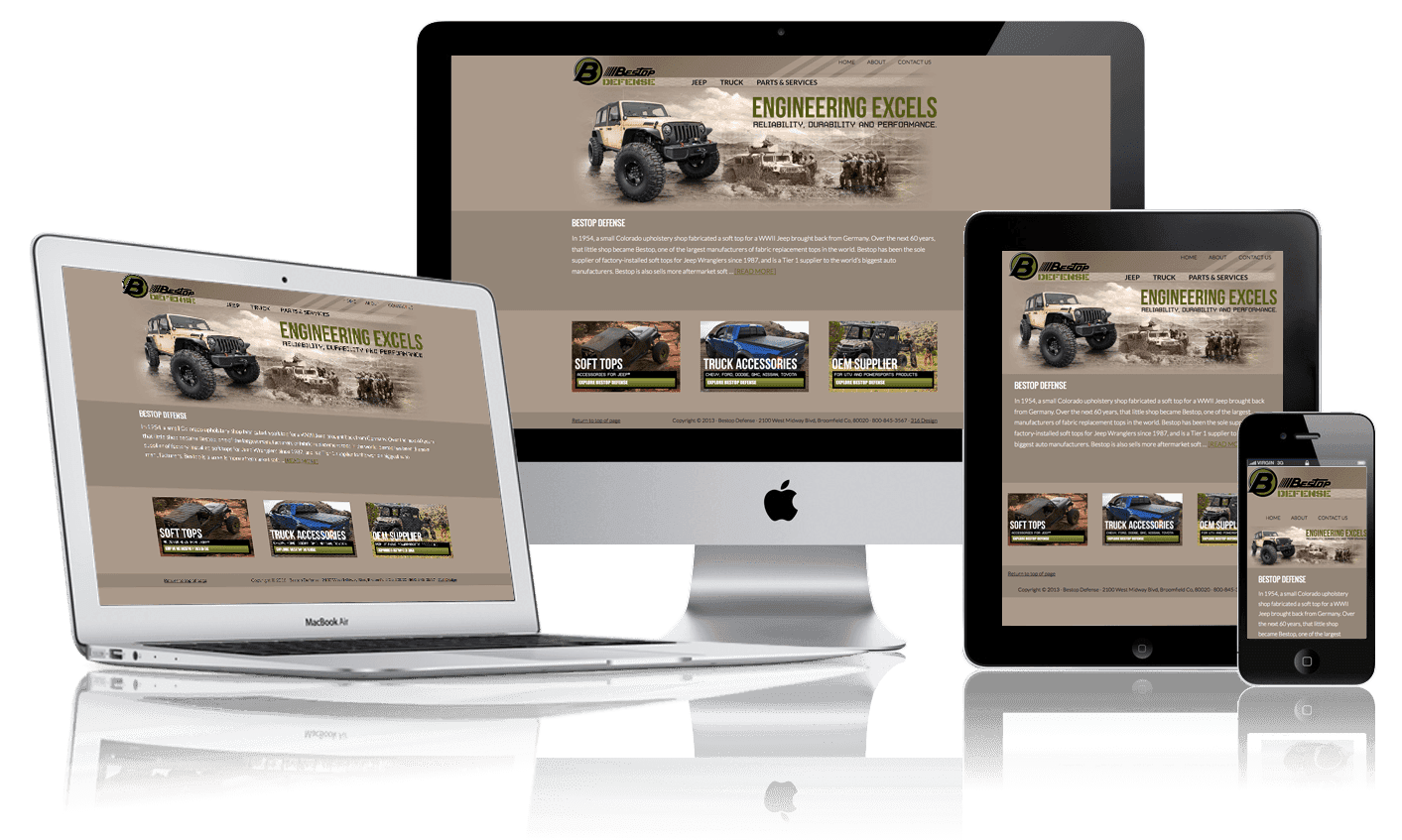 Responsive websites shown across computer and mobile devices