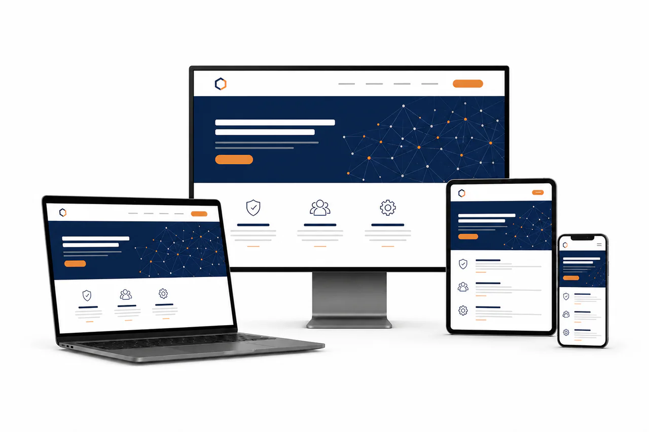 Responsive websites shown across computer and mobile devices